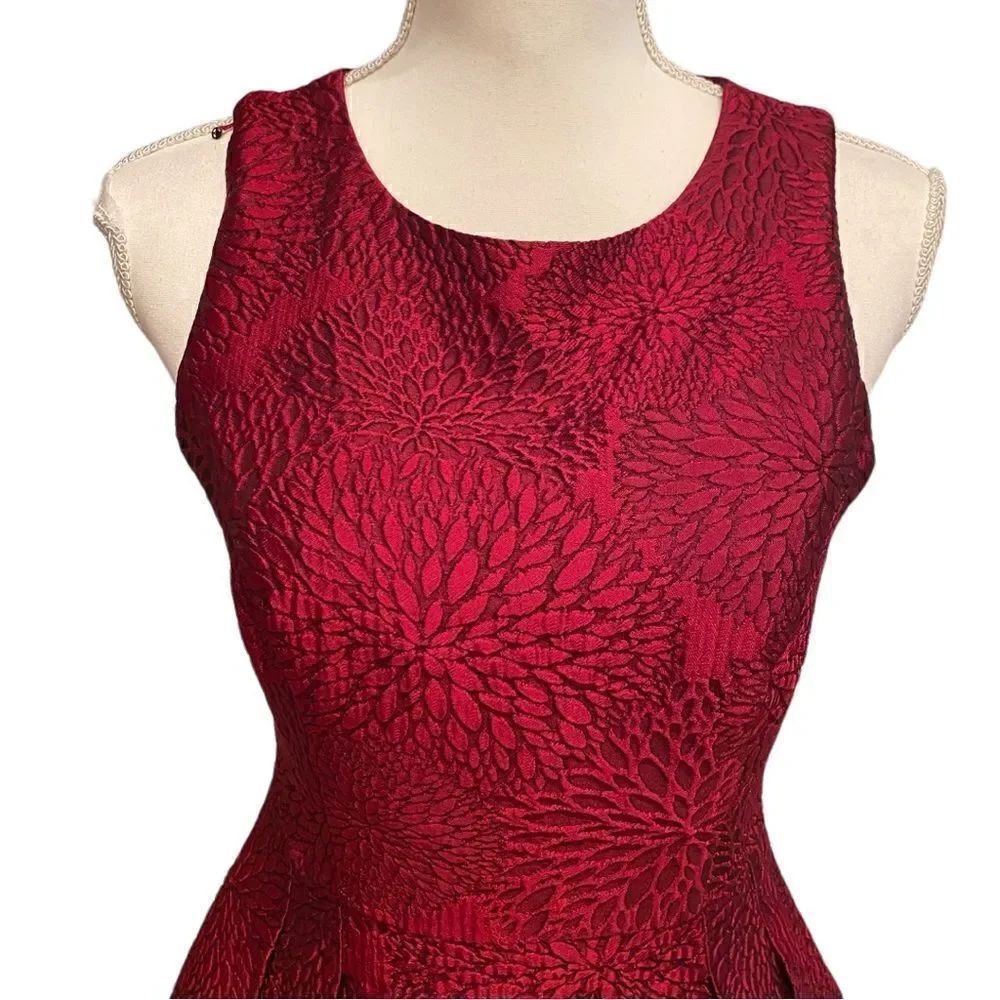 Shoshanna Midnight Coraline Red Jacquard Print High Low Dress Size 8